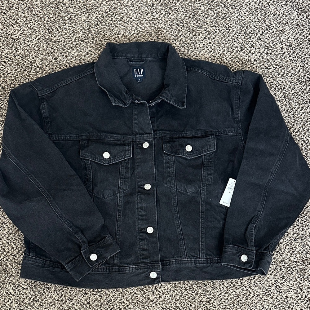 GAP Black Denim Jacket with Button Details